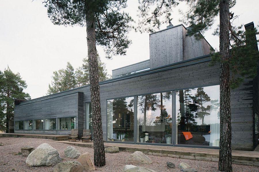 Exterior of the Swedish home in modern gray