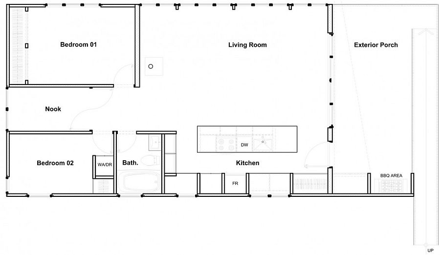 Floor plan of the amazing prefab cottage in Quebec with cross laminate timber strucure