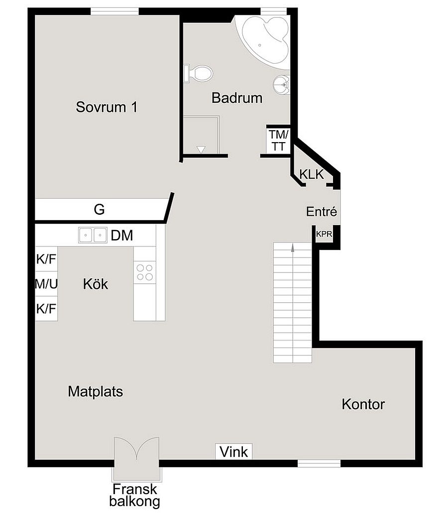 Floor plan of the lower level of cool Scandinavian attic apartment