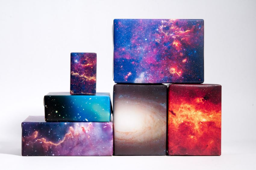 Galaxy wrapping paper from Etsy shop Norman's Printery