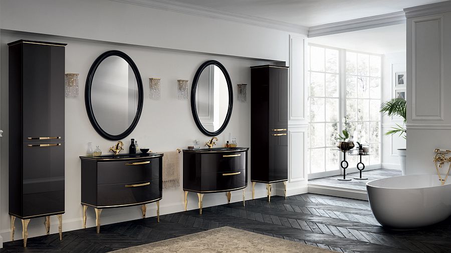 Gold and black is the perfect combination for the bold, sophisticated bathroom