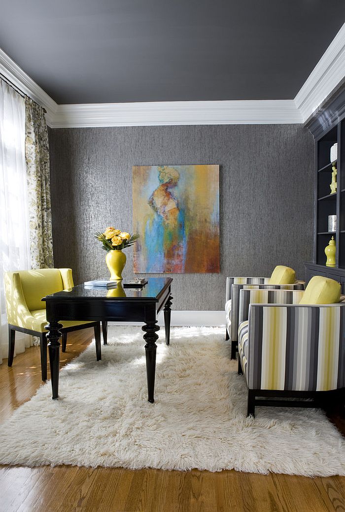 Home office with texture and pops of yellow [Design: 2 Ivy Lane]