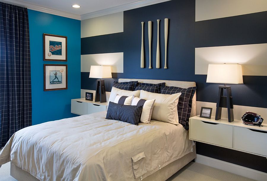 Interesting use of stripes to create a truly unique accent wall [Design: Mary Cook]