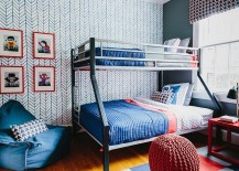 Kids-bedroom-with-chevron-pattern-accent-wallpaper-and-bunk-bed-217x155