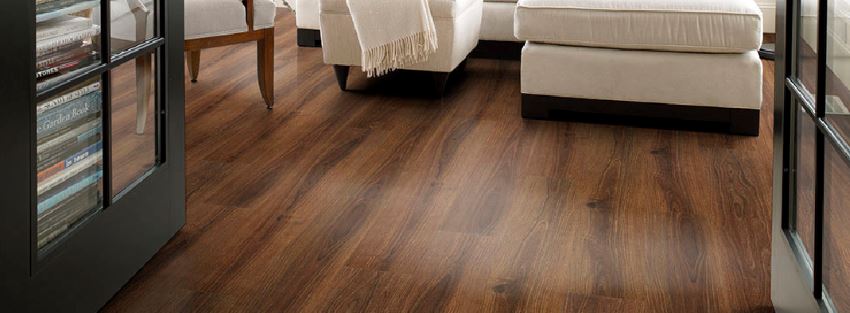 Laminate flooring in a rich brown tone