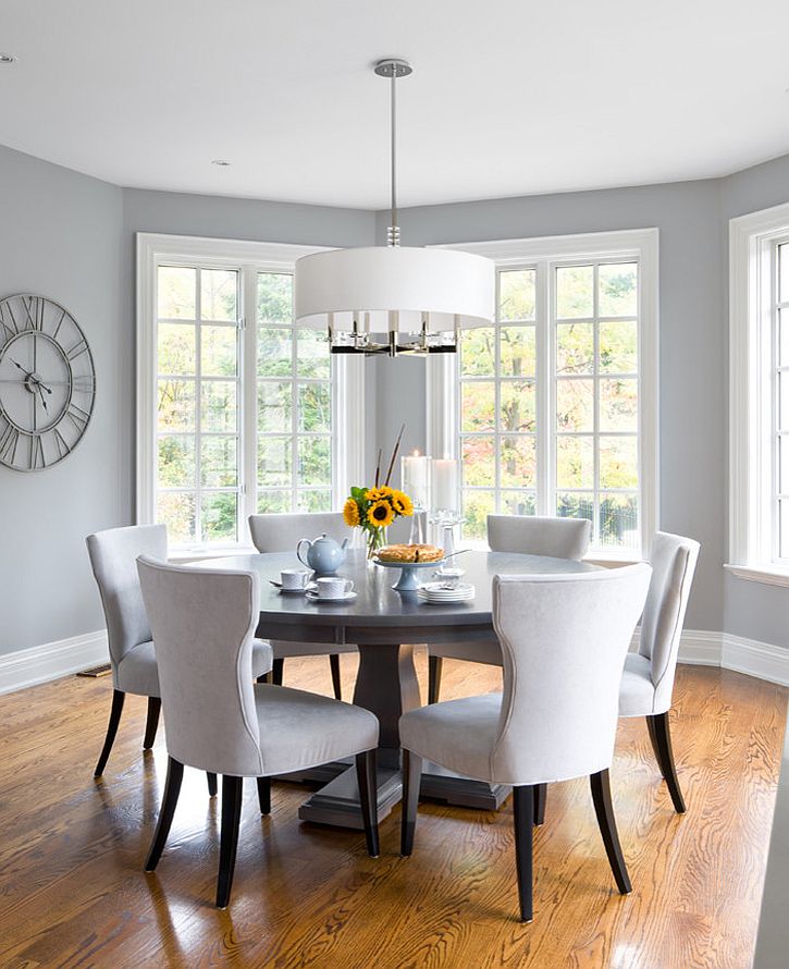 Light gray in the dining room is perfect for those who prefer a more airy ambiance [Design: Jane Lockhart Interior Design]