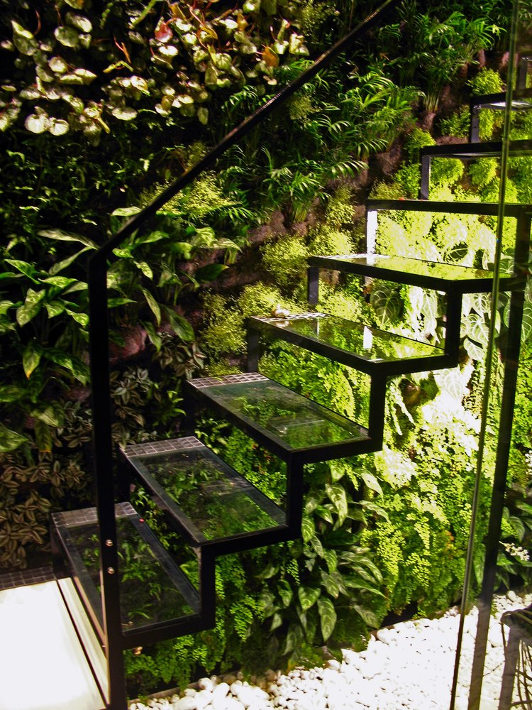 Living Wall and Clear Glass Staircase