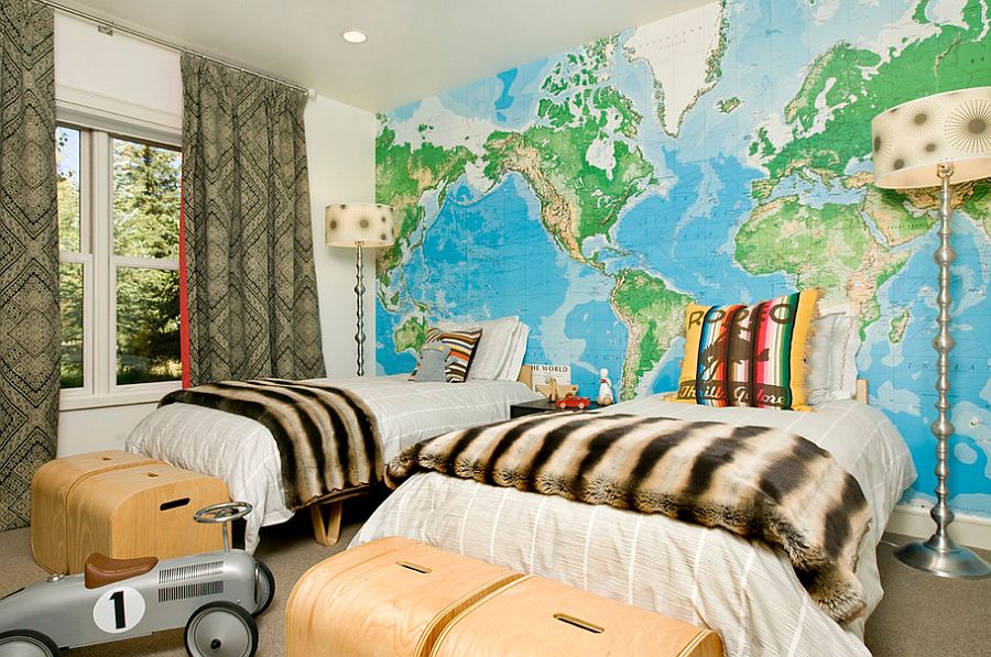 Map accent wall in the kids' bedroom is a popular choice [Design: Grace Home Design]