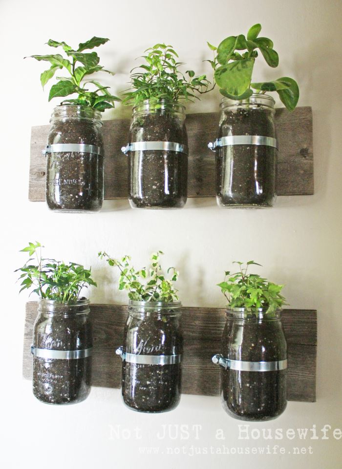 Mason jar wall holder from Not Just a Housewife