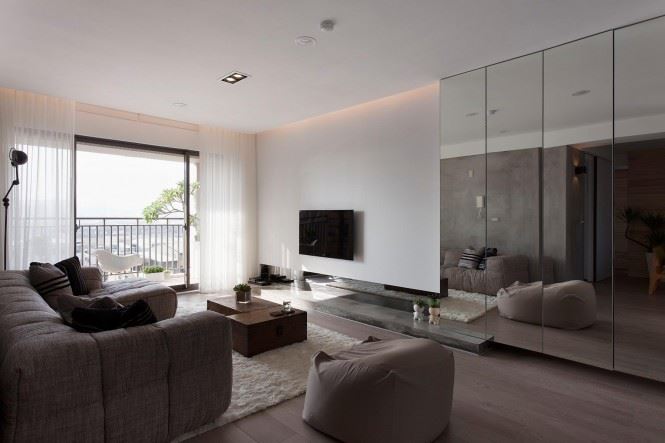 Mirrored panels in a modern living room