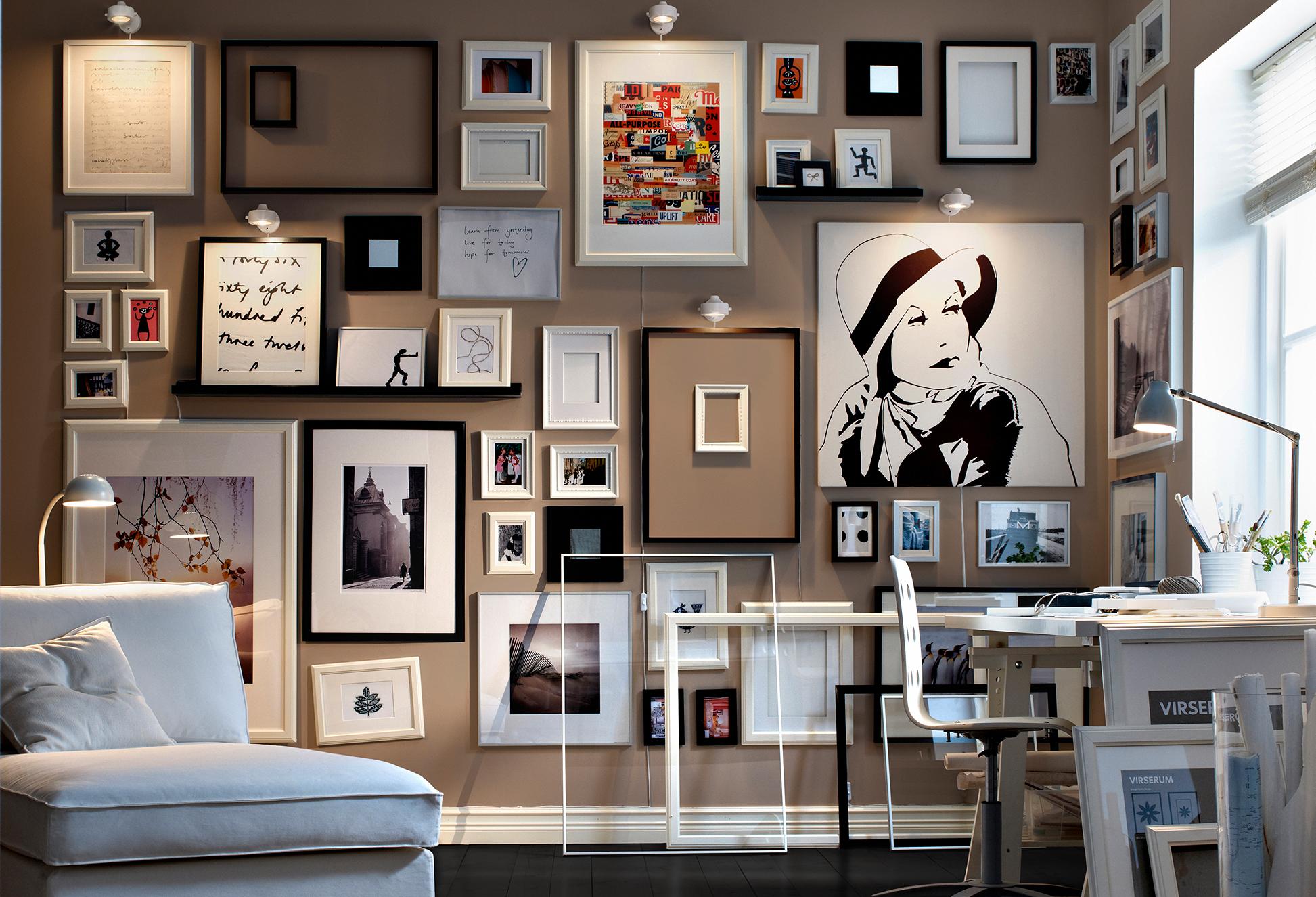 Monochrome-framed-collection-of-sketches-and-art-living-modern