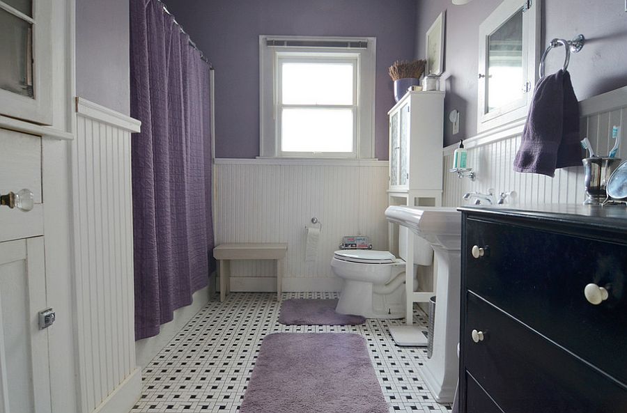 Purple and white bathroom with a hint of country charm [From: Sarah Greenman / Houzz]