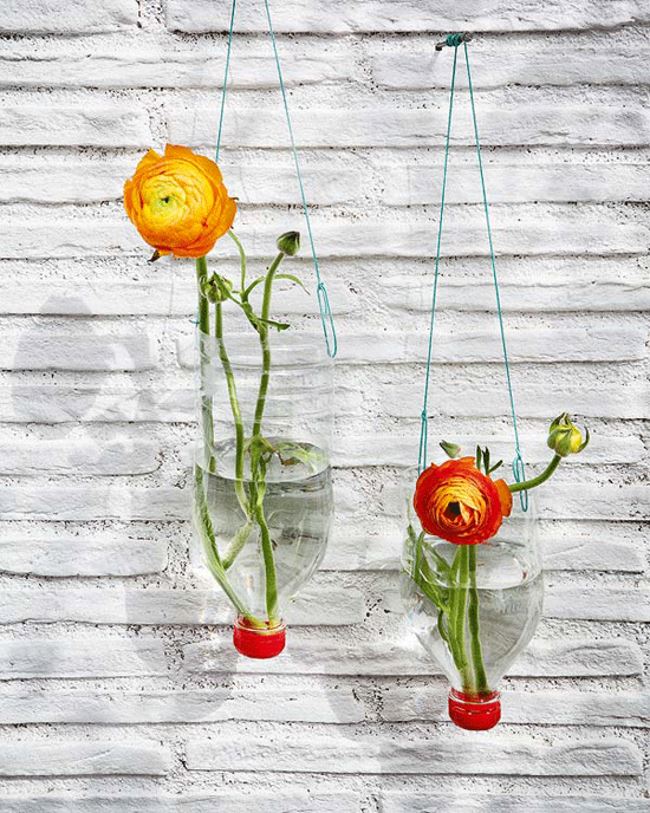 Recycled bottle hanging vases