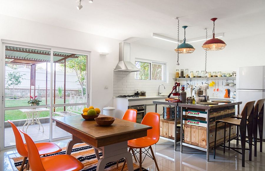 Renovated kitchen and dining area with a view of the garden