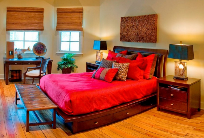 A colorful boho bedroom