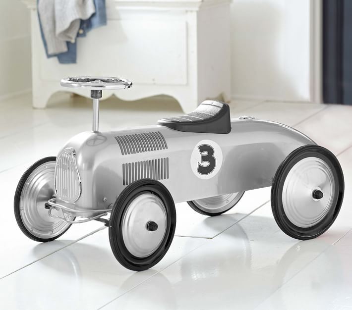 Silver racecar toy from Pottery Barn Kids