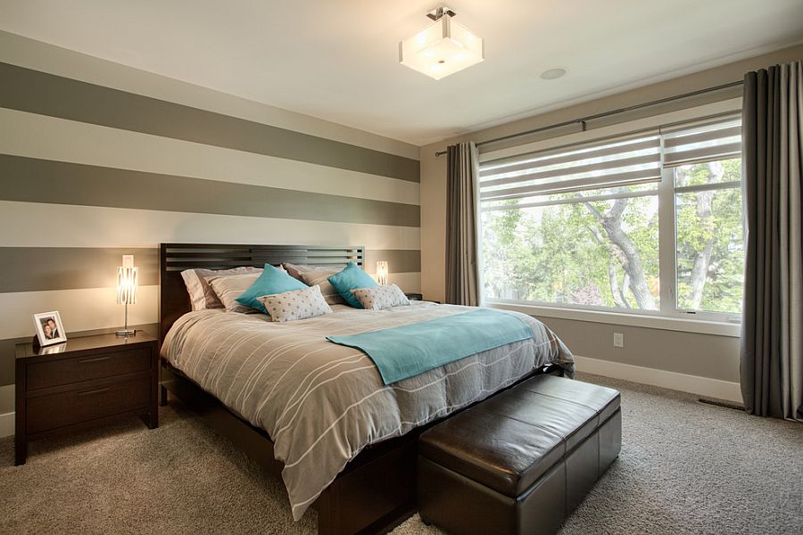 Simple accent wall with horizontal stripes in the bedroom [Design: A|K Design & Development]