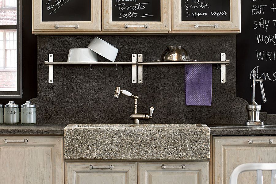 Stone adds a unique visual appeal to the vintage kitchen