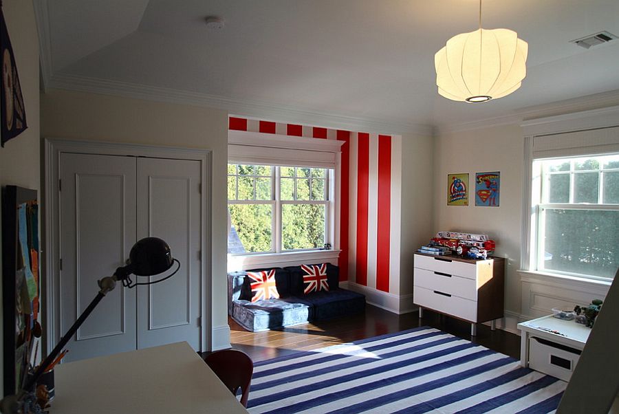 Stripes highlight the lovely little nook in the kids' bedroom [Design: Heartwood Corp]