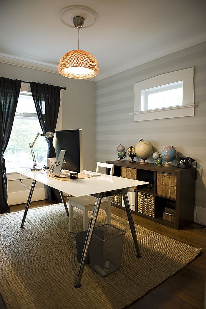 Subtle use of stripes in the eclectic home office