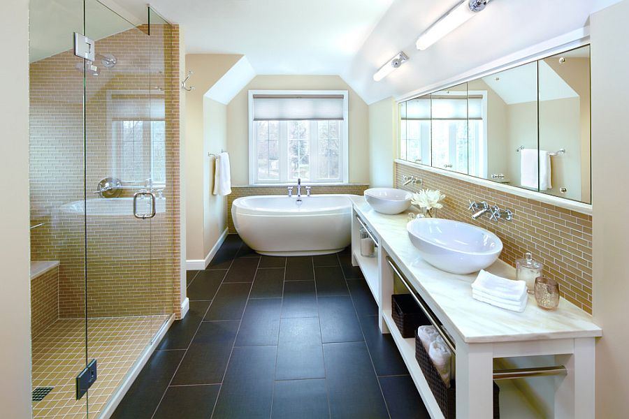 Trendy bathroom design combines the modern and the classic [Design: DiGiacomo Homes & Renovation]