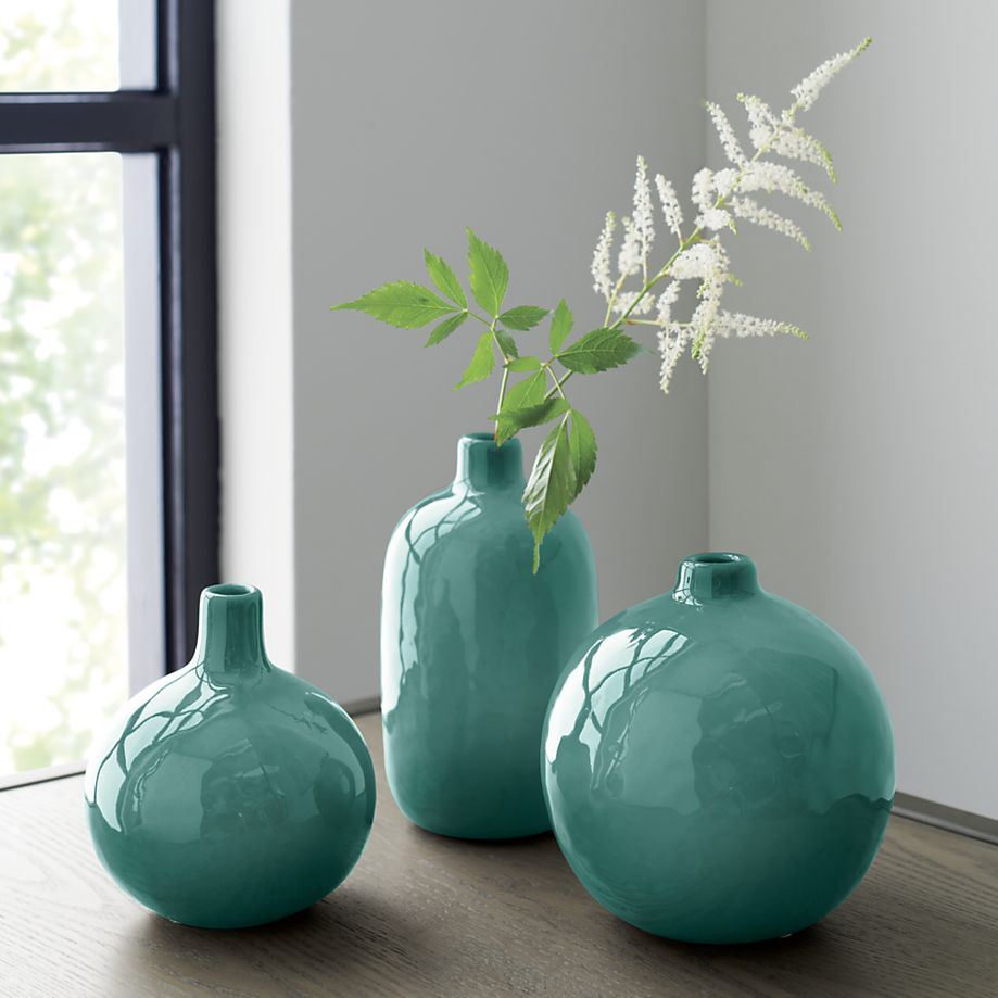 Turquoise bud vases from Crate Barrel