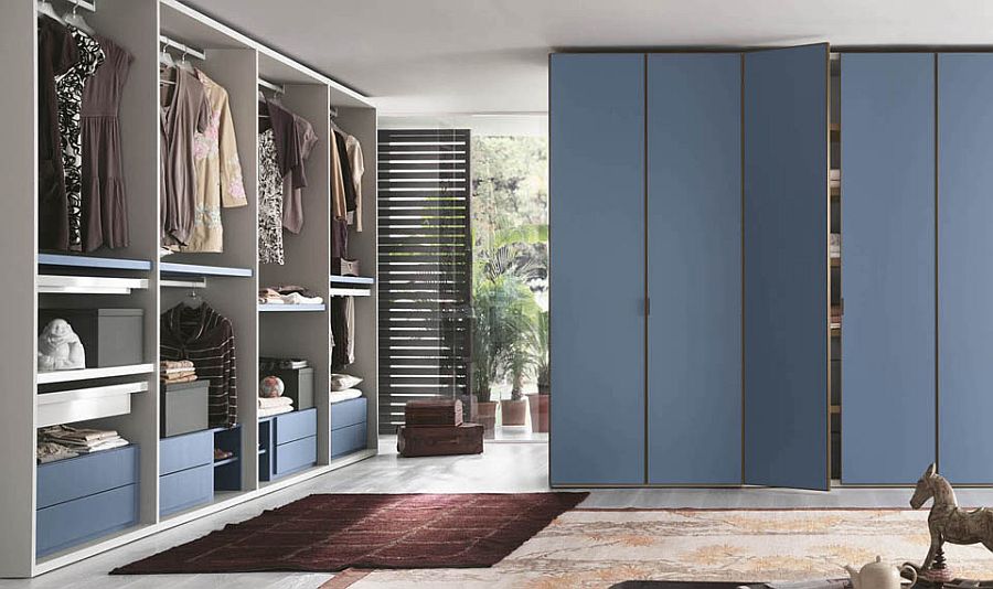 Versatile walk-in closet comes in charming blue finish