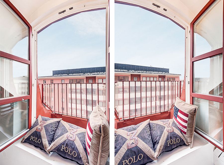 WIndow nook of the Stockholm attic duplex with lovely views of the city