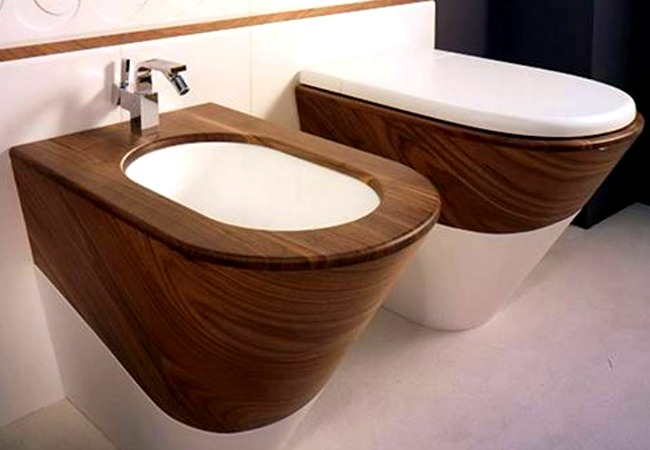 Wood Bidet and Toilet