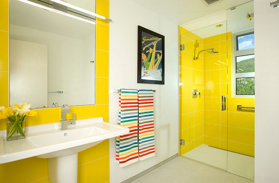 Yellow tiles make a big visual impact in the modern bathroom [Design: Allen-Guerra Architecture]