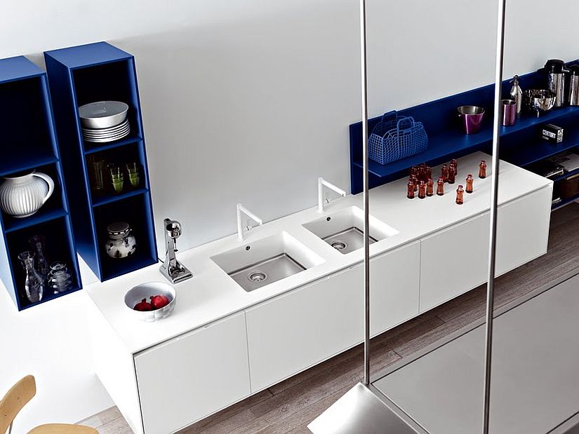 A touch of Royal blue for the contemporary white kitchen