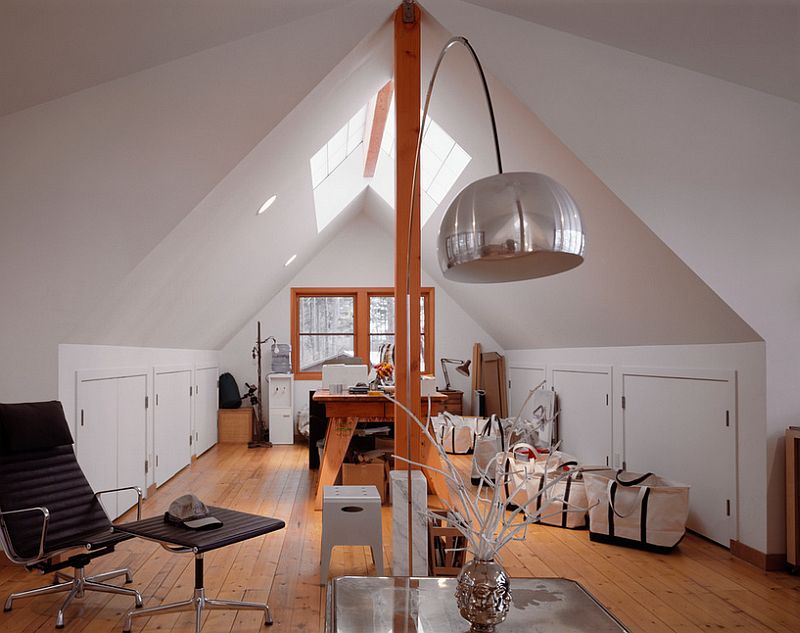 Attic home office with ample space and natural light