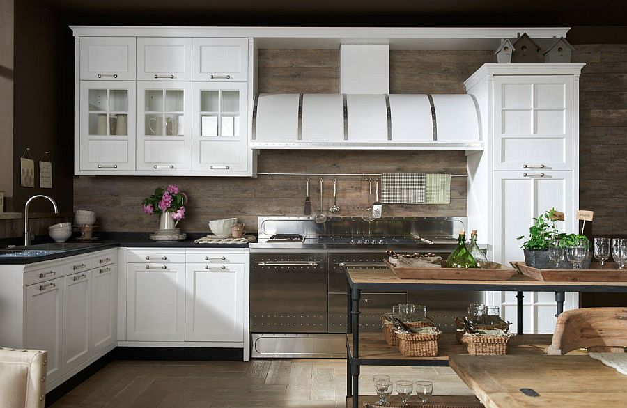 Beautiful wooden backdrop in the classy kitchen