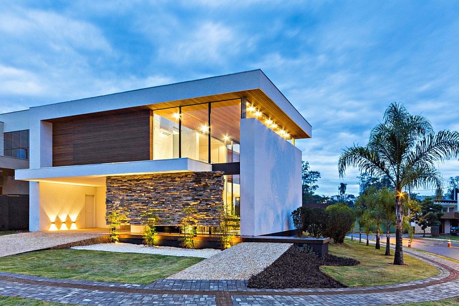 Blocks of concrete and stone provide privacy to the building