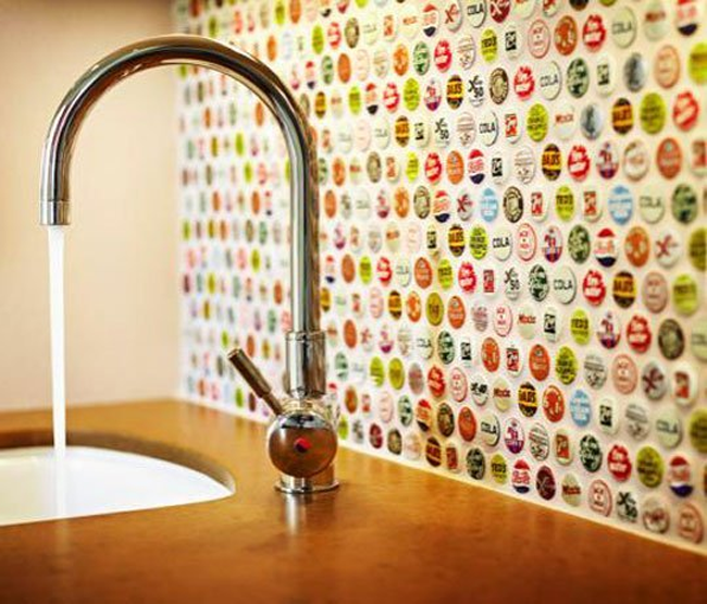 Bottlecap backsplash DIY