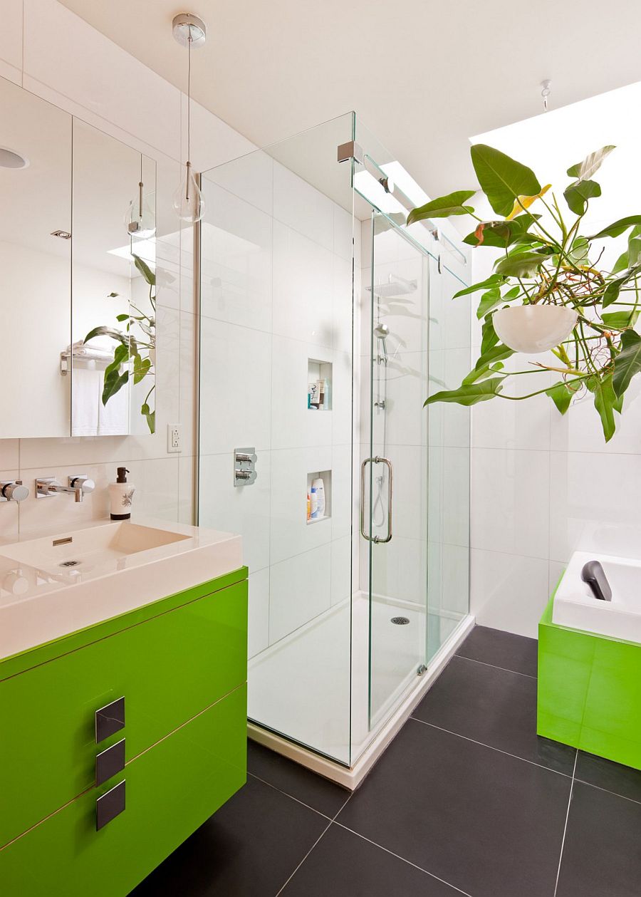 Contemporary bathroom design in lime green and white