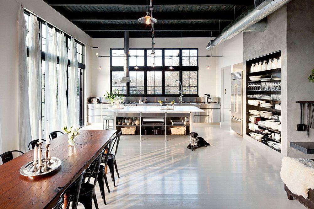 Dining room and kitchen of the renovated Portland house