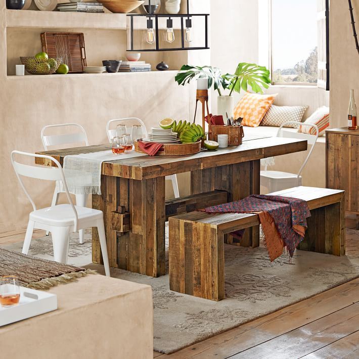 Dining room with a reclaimed wood table