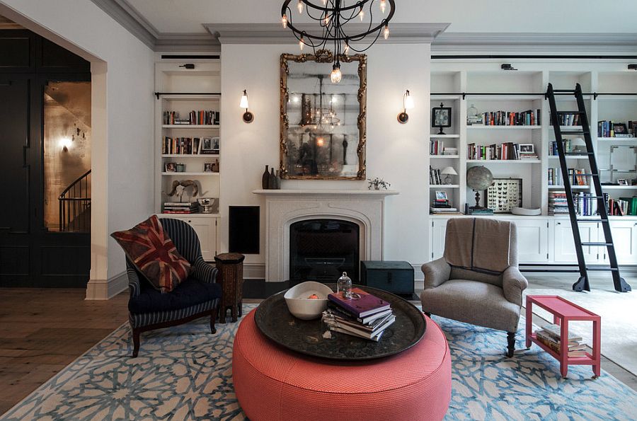 Eclectic living room of the revitalized New York City Townhouse