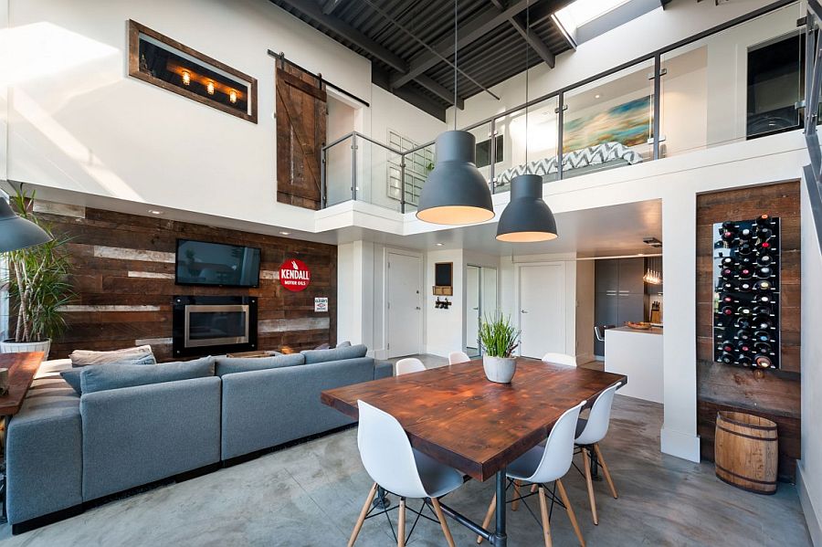 Fabulous dining room with industrial lighting