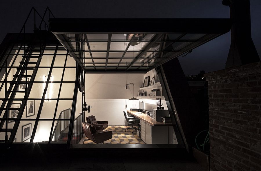 Fascinating home office of the NYC home at night