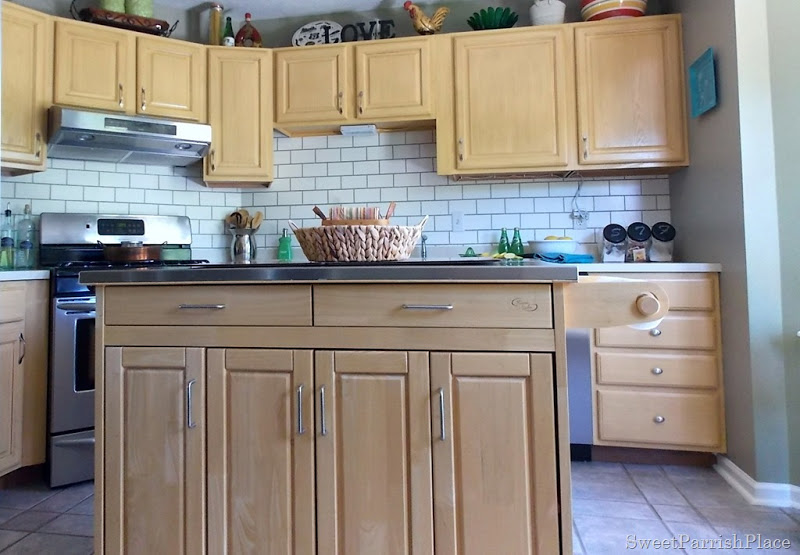 Faux painted subway tile kitchen