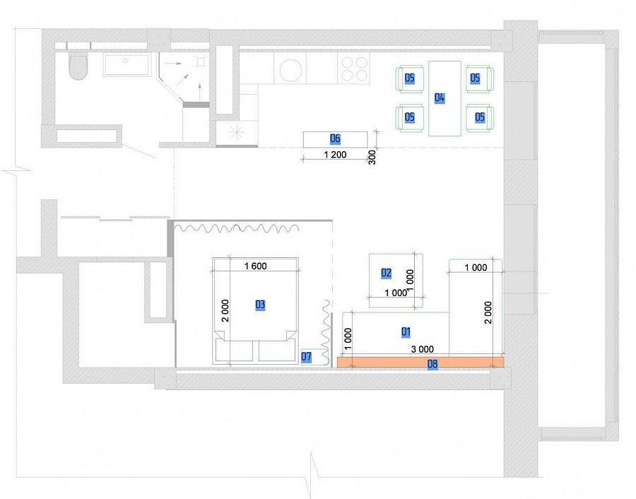 Floor plan for a small modern apartment with limited space