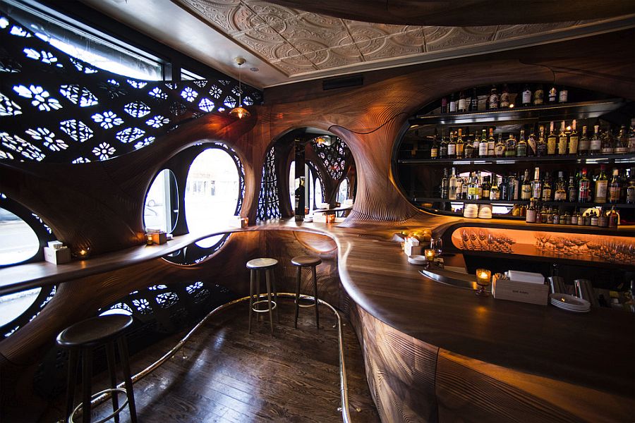 Flowing curves and interesting motifs shape the interior of the bar