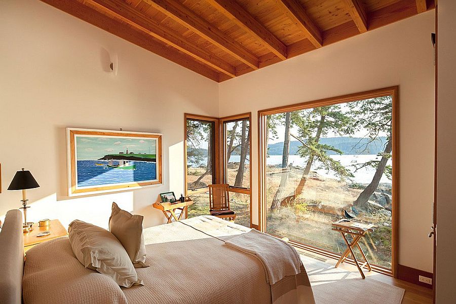 Framed views from the bedroom at the Saturna Island Retreat