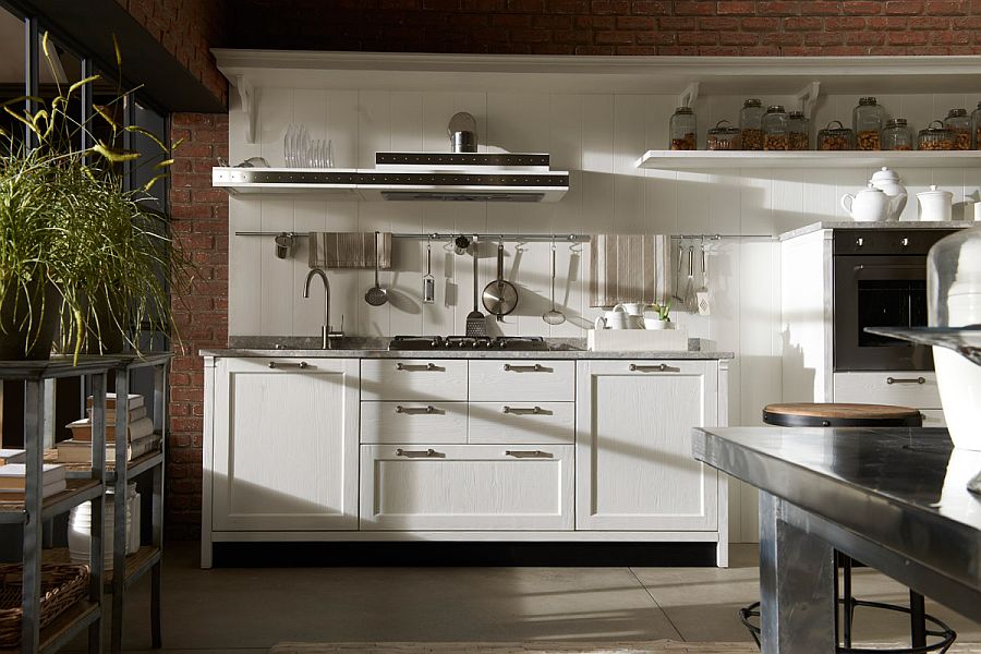 Hint of exposed brick adds to the unique style of the kitchen