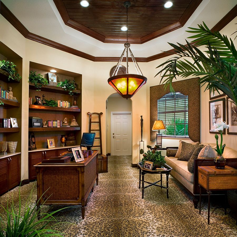 Home office relies on natural greenery for color and freshness! [Design: De'Shea Interiors]