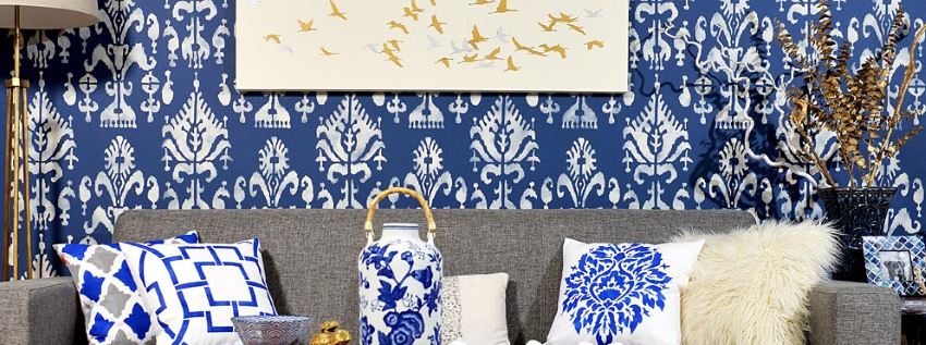 Ikat stenciled wall from Cutting Edge Stencils