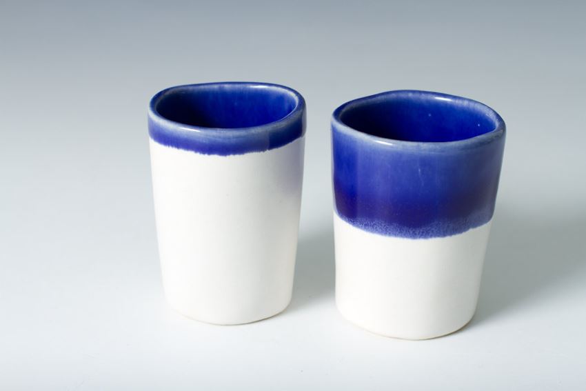 Indigo and blue sake cups from Etsy shop Vitreous Wares