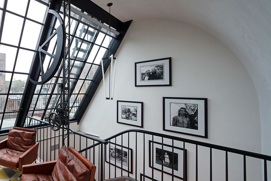 Industrail style interior of the townhouse with double glazed windows